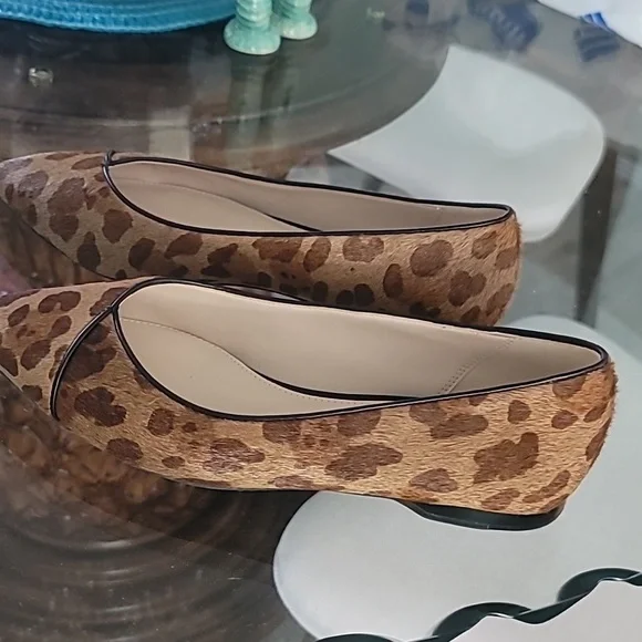 Cole Haan Women's Shoes 7B Brown Tan Leopard Skimmer Flat Leather Point Toe - Picture 2 of 12